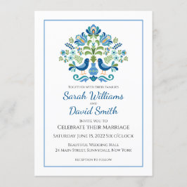 Convite para Casamento de Aves Design azuis Húngar