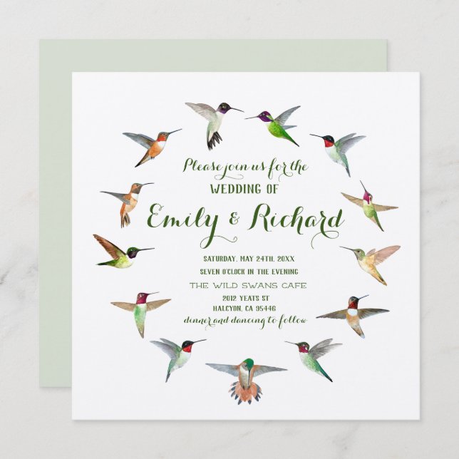 Convite para Casamento de Aves Hummingbird (Frente/Verso)