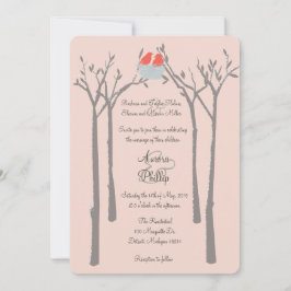 Convite para Casamento de Aves Modernas e Árvores