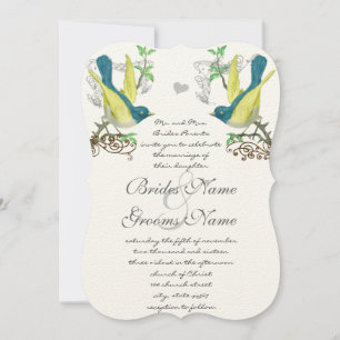 Convite para Casamento de Aves Vintage Amarelas Ve