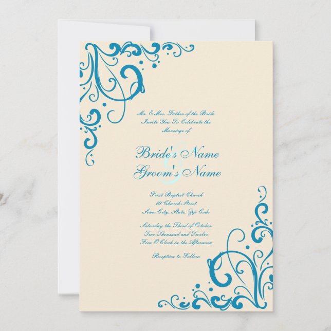 Convite para Casamento de Azul e Creme (Frente)