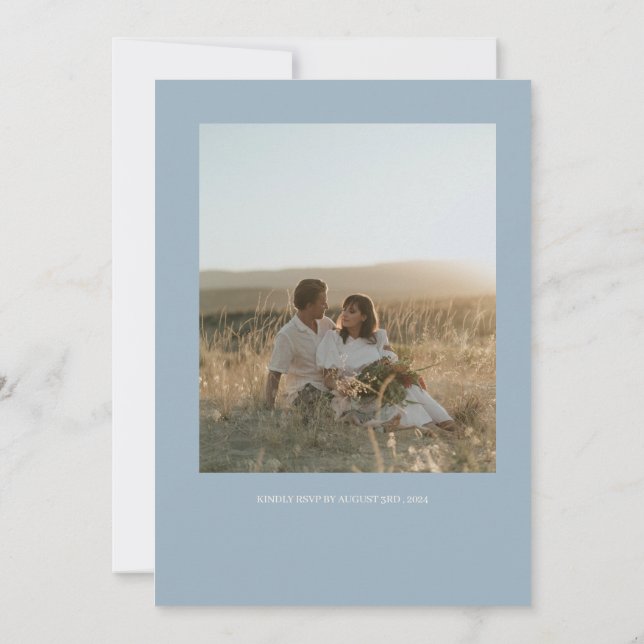 Convite Para Casamento De Azul E Creme Minimalista (Verso)