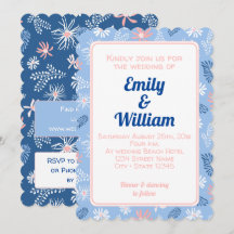 Convite para Casamento de Azul empoeirado floral C