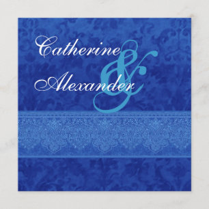 Convite para Casamento de Azul Real Damask e Local