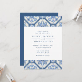 Convite para Casamento de Azulejo Espanhol Azul El