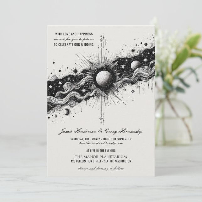 Convite para Casamento de Banda Celestial (Em pé/Frente)