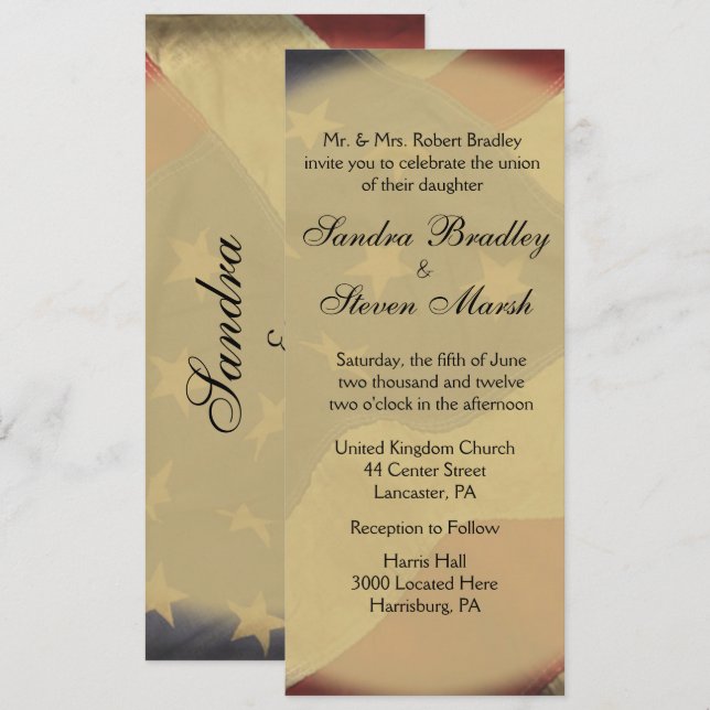 Convite para Casamento de Bandeira Americana (Frente/Verso)