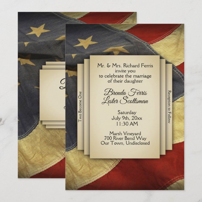 Convite para Casamento de Bandeira nos EUA (Frente/Verso)