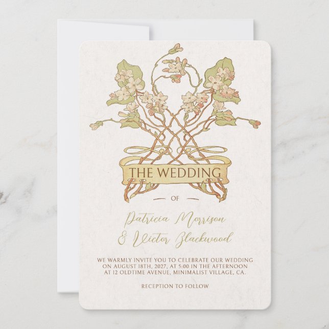 Convite para Casamento de Banner floral Delicado (Frente)