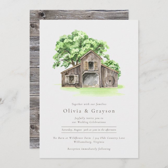 Convite para Casamento de Barn Russo Moderno com W (Frente/Verso)