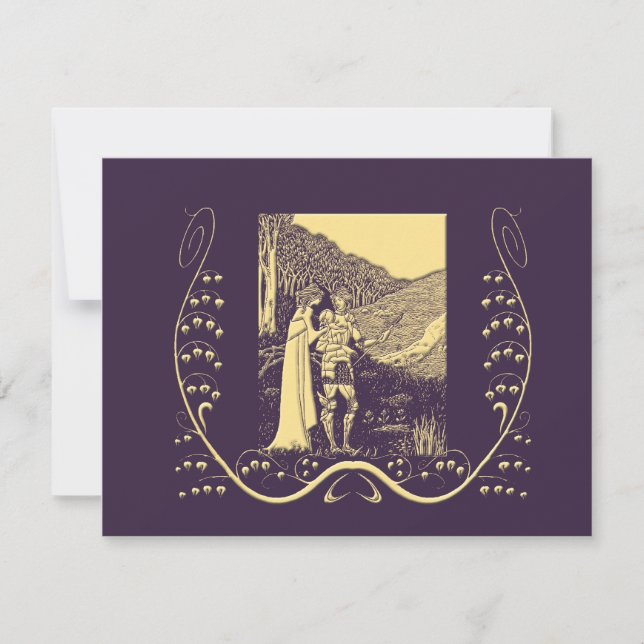 Convite para Casamento de Beardsley Nouveau Knight (Frente)