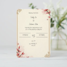 Convite para casamento de bege elegante com sotaqu