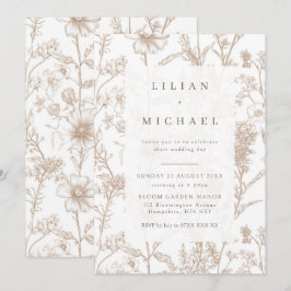 Convite para Casamento de Beige Chinoiserie Wildfl