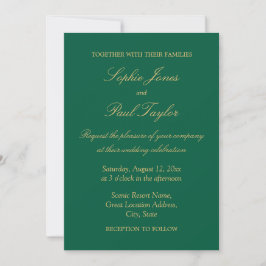 Convite para Casamento de Beige, Ouro Verde Hunter
