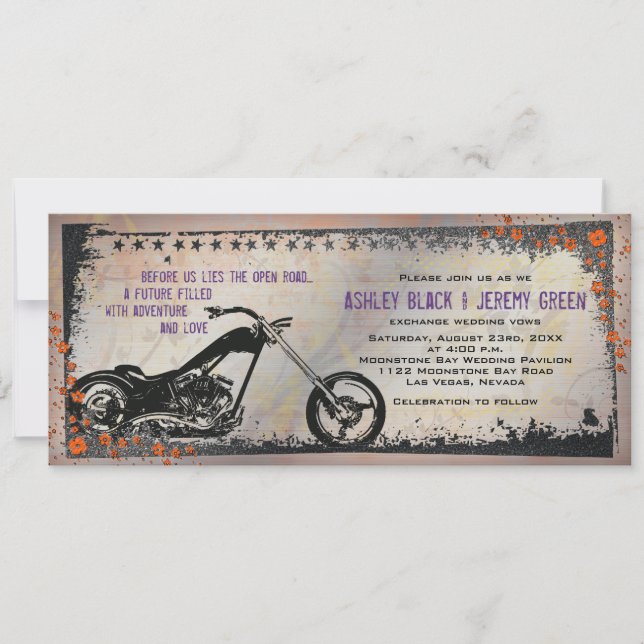 Convite para Casamento de Biker ou Motocicleta - R (Frente)