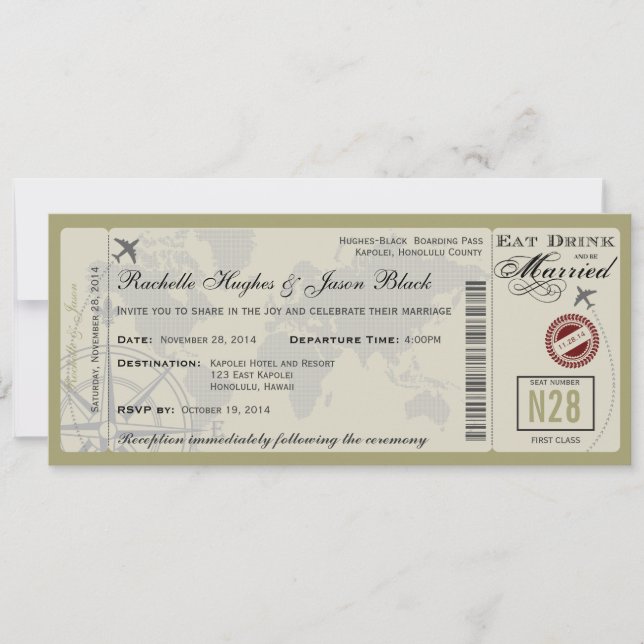 Convite para casamento de bilhetes de avião (Frente)
