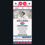 Convite Para Casamento De Bilhetes De Futebol<br><div class="desc">Este é um design original de La Bella Rue. Convite de casamento exclusivo para ingressos de futebol ou para qualquer evento. Seus hóspedes vão adorar este convite para ingressos esportivos. As cores estão em azul real e vermelho brilhante. Adicione sua foto favorita. Se o esquema de cores não é o...</div>