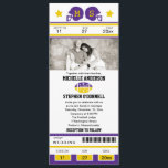 Convite Para Casamento De Bilhetes De Futebol<br><div class="desc">Este é um design original de La Bella Rue. Convite de casamento exclusivo para ingressos de futebol ou para qualquer evento. Seus hóspedes vão adorar este convite para ingressos esportivos. As cores estão em Roxo e Amarelo. Adicione sua foto favorita. Se o esquema de cores não é o que você...</div>