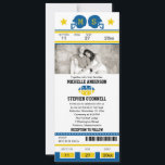Convite Para Casamento De Bilhetes De Futebol<br><div class="desc">Este é um design original de La Bella Rue. Convite único para o casamento do Bilhete de Futebol ou para qualquer evento. Seus hóspedes vão adorar este convite para ingressos esportivos temáticos. As cores estão em azul real e amarelo. Adicione sua foto favorita. Se o esquema de cores não é...</div>