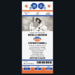 Convite Para Casamento De Bilhetes De Futebol<br><div class="desc">Este é um design original de La Bella Rue. O convite para o casamento do Bilhete de Futebol ou para qualquer evento. Seus hóspedes vão adorar este convite para ingressos esportivos temáticos. As cores estão em Laranja Brilho e Azul Real. Adicione sua foto de casal favorita. Se o esquema de...</div>