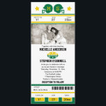 Convite Para Casamento De Bilhetes De Futebol<br><div class="desc">Este é um design original de La Bella Rue. Convite de casamento exclusivo para ingressos de futebol ou para qualquer evento. Seus hóspedes vão adorar este convite para ingressos esportivos. As cores estão em verde e amarelo. Adicione sua foto favorita. Se o esquema de cores não é o que você...</div>