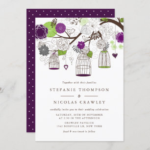 Convite para Casamento de Birdagens Vintage Azul e