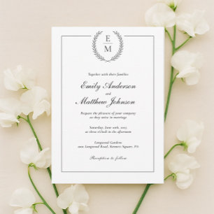 Convite para Casamento de Black Laurel Minimalista