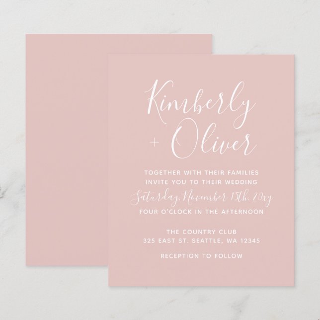 Convite para Casamento de Blush Moderno Simples de (Frente/Verso)