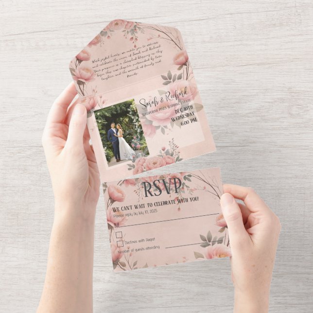 Convite para Casamento de Blush Rosa do Jardim de  (Tearaway)