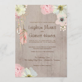 Convite para Casamento de Boho Rustic Feather e Fl