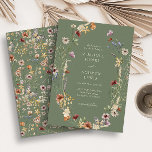 Convite para Casamento de Boho Verde<br><div class="desc">Convocação para Casamento de Sage Green Boho. Este convite de casamento na moda e elegante apresenta lindas flores de aquarela pintadas manualmente organizadas como uma coroa encantadora com um padrão de coordenação no verso.</div>