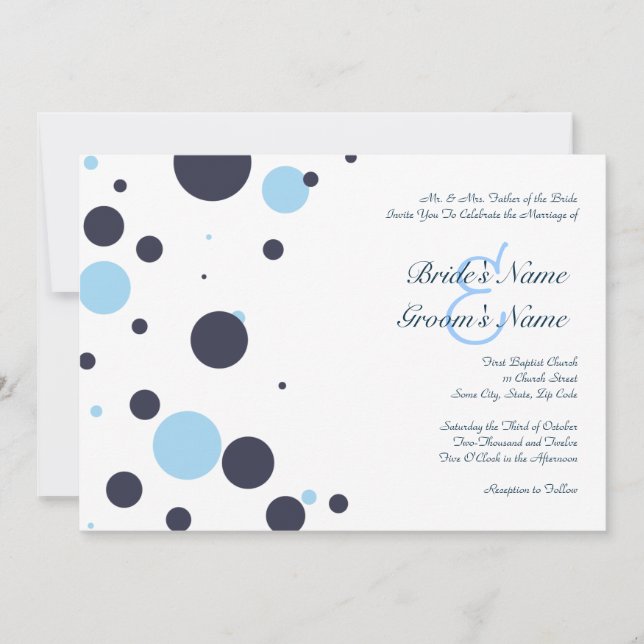 Convite para Casamento de Bolinhas Azul e Branco (Frente)