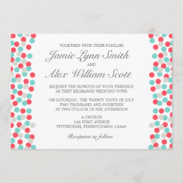 Convite para Casamento de Bolinhas de Aqua e Coral