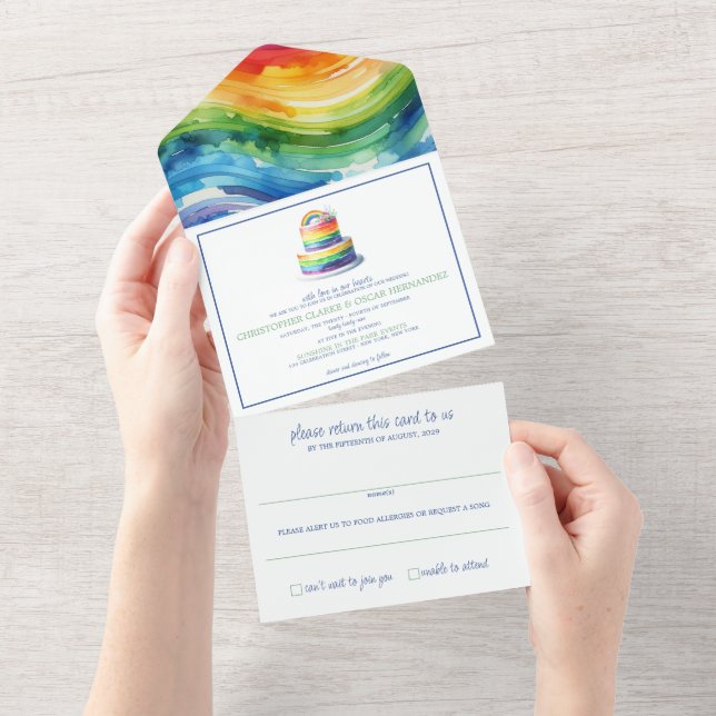 Convite para Casamento de Bolo Arco-Íris (Aba destacável)