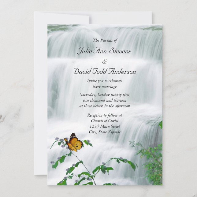 Convite Para Casamento De Borboletas E Cascata (Frente)