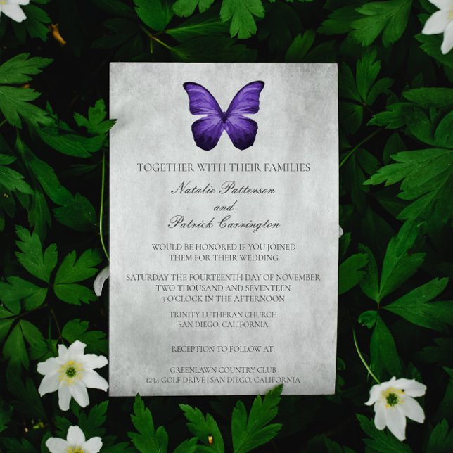 Convite Para Casamento De Borboletas Roxas (Purple Butterfly Wedding Invitation)