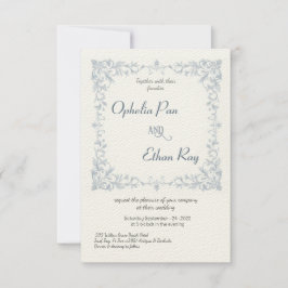 Convite para casamento de Borda Floral Azul com Aq