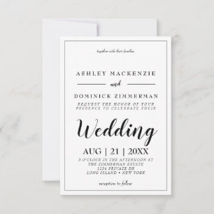 Convite para Casamento de Bordado de Script Preto 