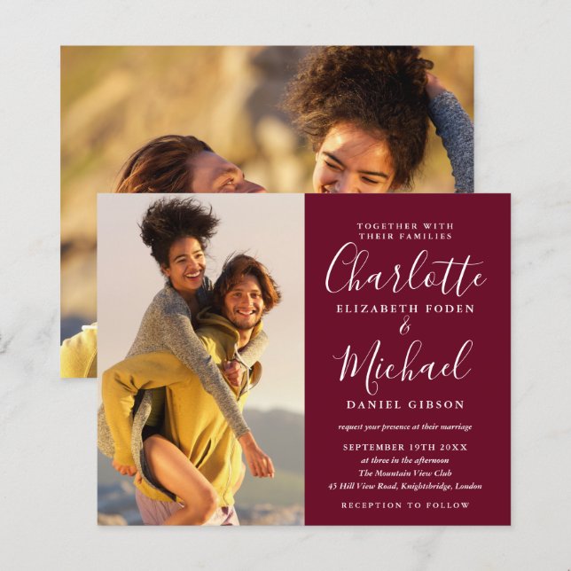 Convite para Casamento de Borgonha de Fotos de Scr (Frente/Verso)