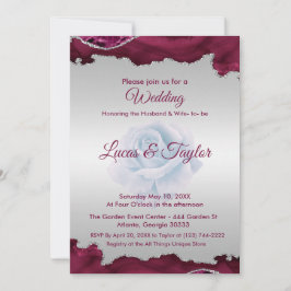 Convite para Casamento de Borgonha e Prata