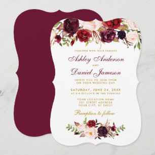 Convite para Casamento de Borgonha Floral Watercol