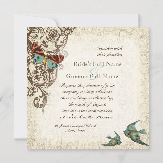 Convite Para Casamento De Botânica - Cream Tan (Frente)