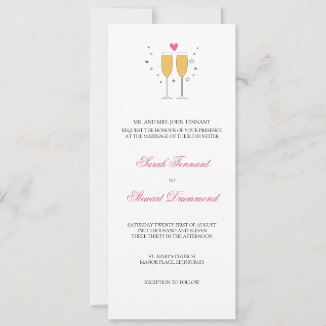 Convite para casamento de brinde de champanhe - fi (Frente)