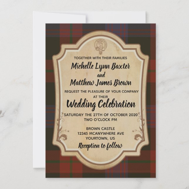 Convite Para Casamento De Brown Tartan (Frente)