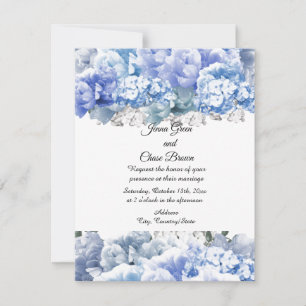 Convite para Casamento de Buquê Azul Monocromáti