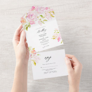 Convite para Casamento de Buquê de Boho Rosa de Aq