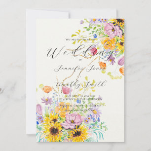 convite para casamento de buquê de verão colorido