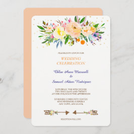 Convite para Casamento de Buquê Floral Peach