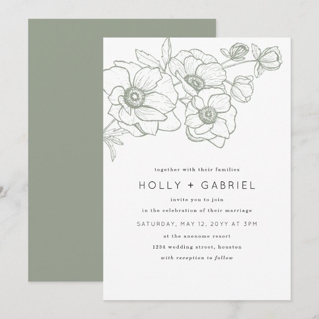 Convite para Casamento de Buquês Anemone (Frente/Verso)