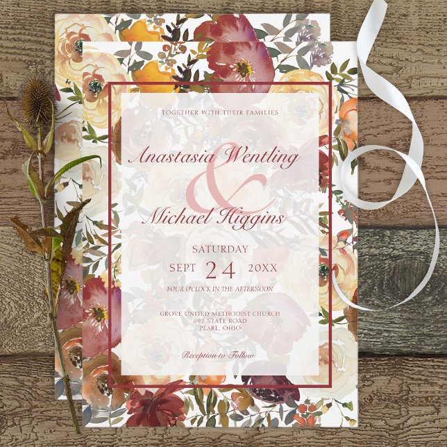 Convite para Casamento de Buquês de Cores d'Água (Criador carregado)